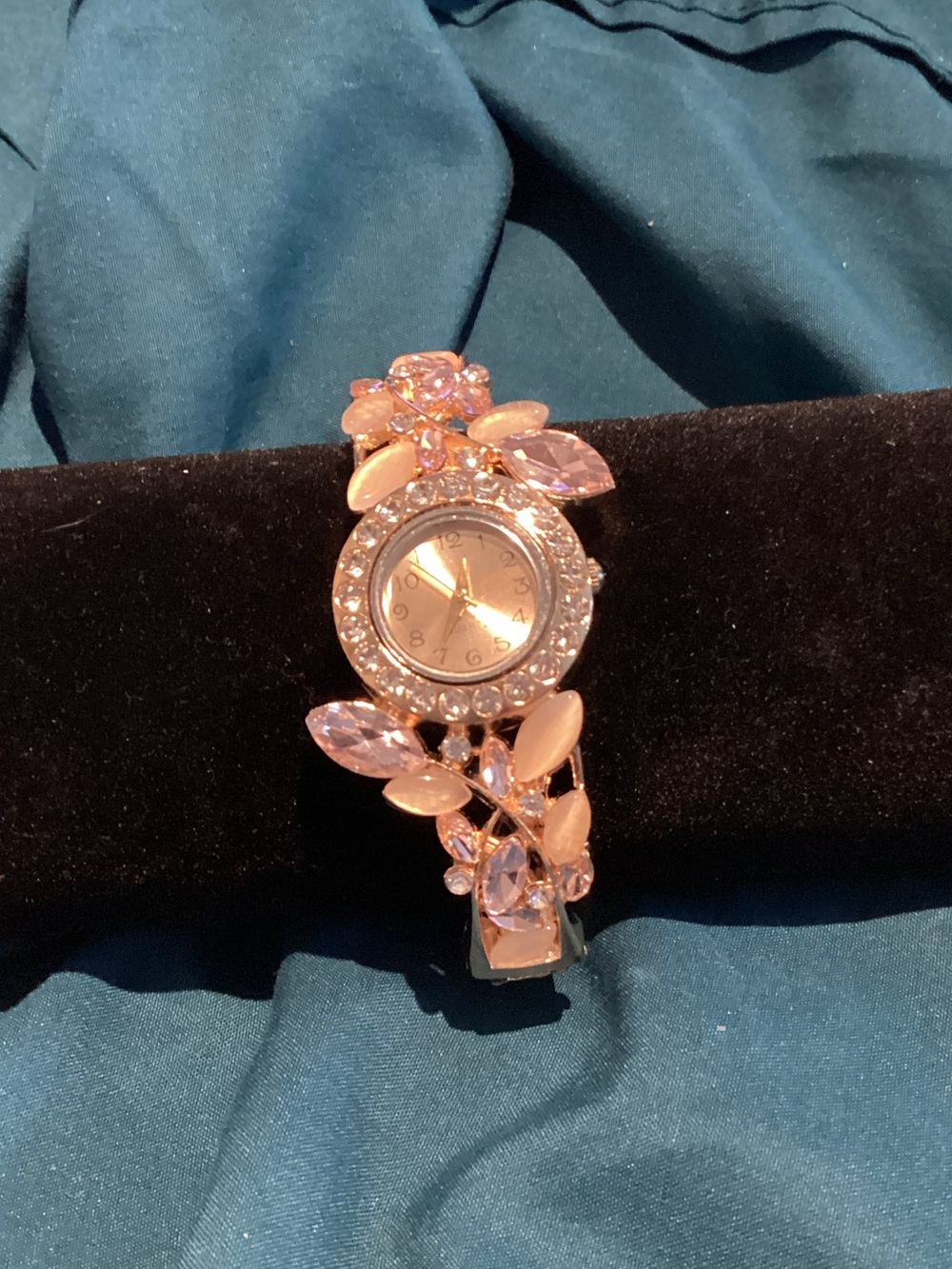 Rose Gold Floral Crystal Bracelet Watch for Women